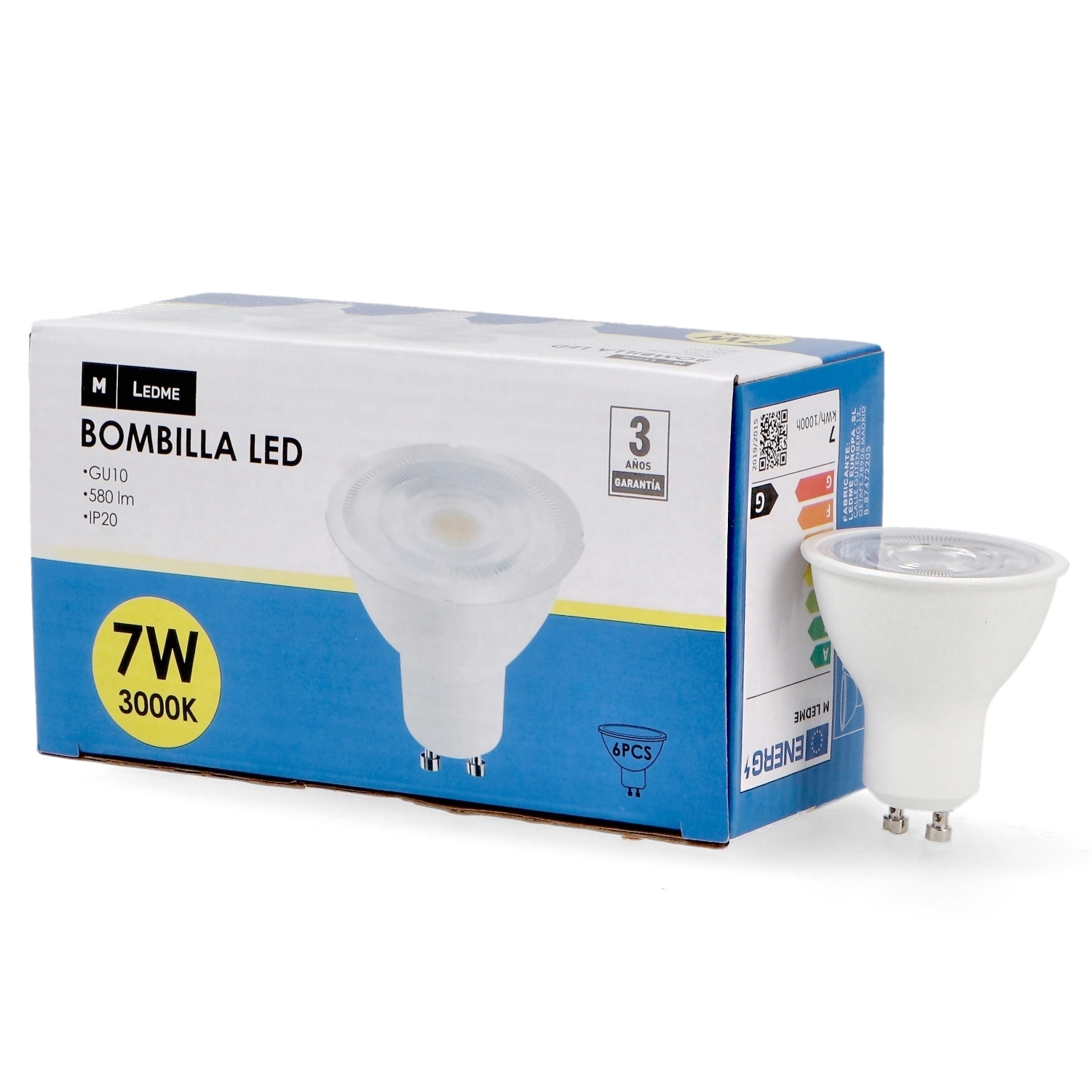 Pack de 6 Ampoules LED GU10 SMD Plus – 7W, 580 lm, 60°, IP20
