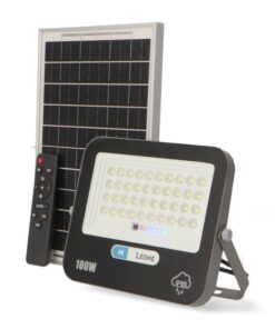 Projecteur LED Solaire Milan 100W – 6000K Éclairage extérieur puissant et autonome avec LED Osram, batterie 10 000 mAh et télécommande. Résistant IP65 / IK08, idéal pour jardins, façades et parkings. Jusqu’à 12 h d’autonomie.