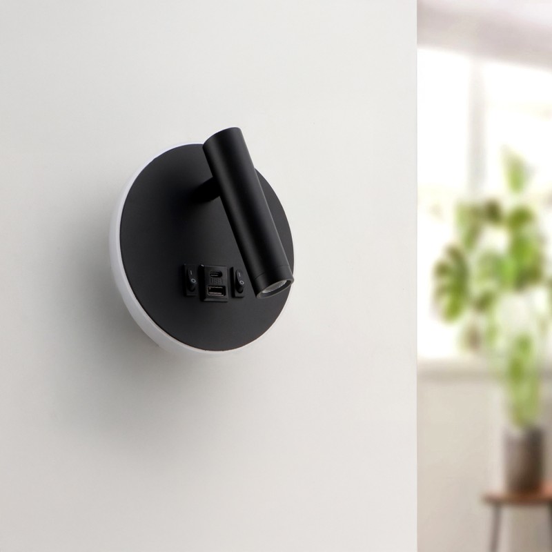 Applique Murale LED Réglable White Round 10W – 4000K – Avec USB Type-C – Image 2