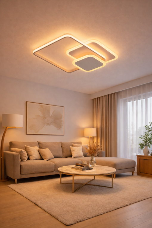 Le plafonnier LED Square offre un design moderne et structuré avec une finition aluminium élégante. Avec 45W, 4050 lumens et la technologie 3CCT, il s’adapte parfaitement à toutes les ambiances intérieures.