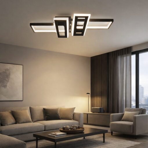 Plafonnier LED Kube 80W noir design moderne éclairage puissant 3CCT