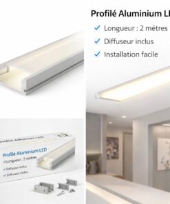 Profilé aluminium LED SID 2 mètres avec diffuseur pour ruban LED installation éclairage