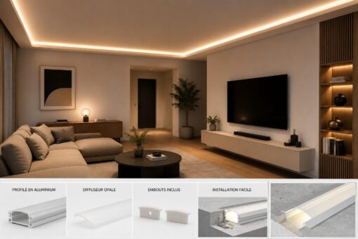 Profilé aluminium 2 mètres pour ruban LED SUB