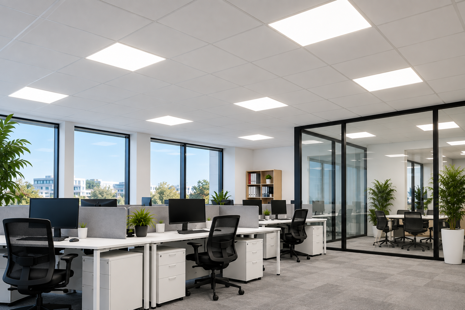 Panneau LED professionnel Trielle 60×60 cm 42W CCT, délivrant 4200 lumens avec une efficacité de 100 lm/W. Équipé d’un driver Philips, technologie Flicker Free et UGR